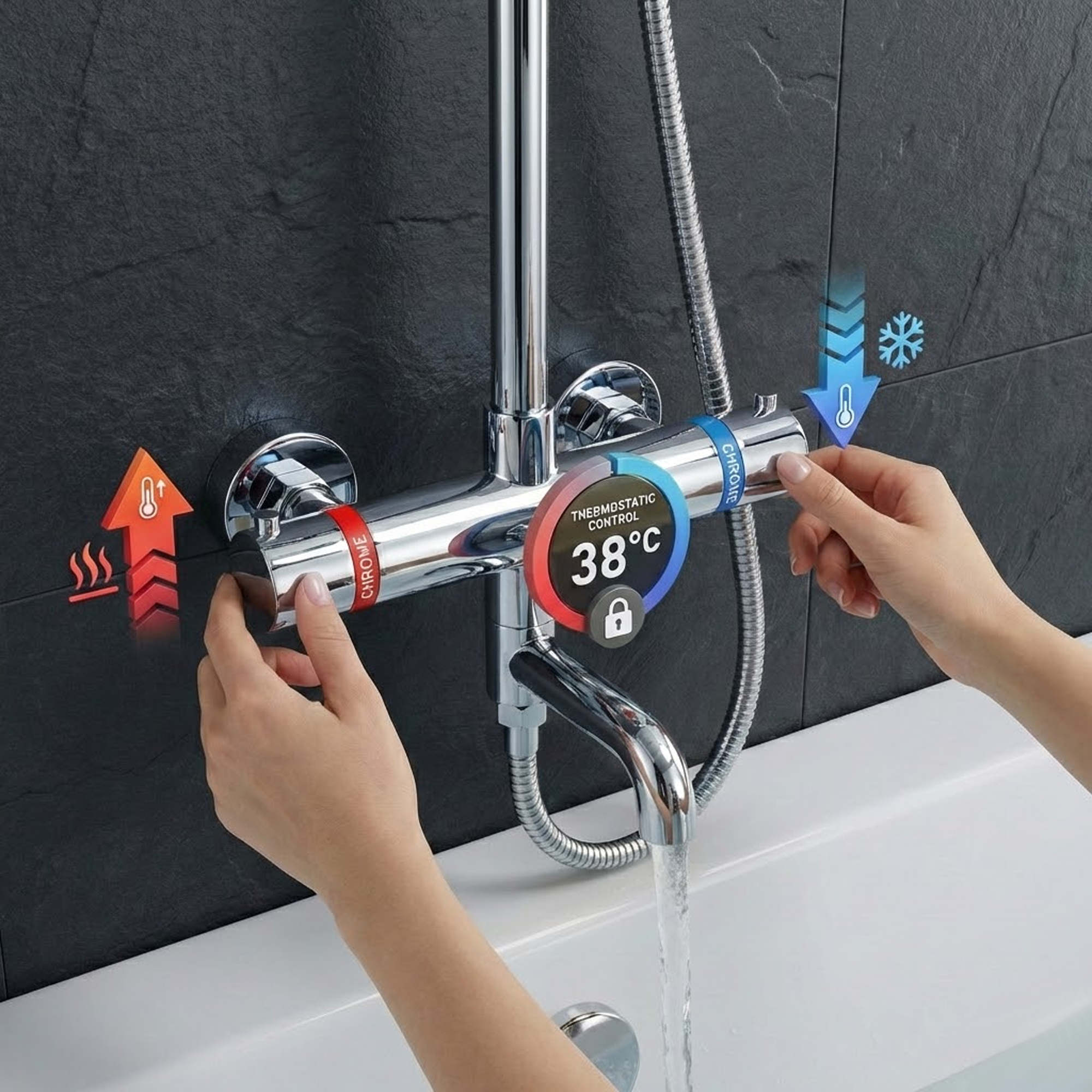 Modern Round Thermostatic Shower with Filler – Chrome