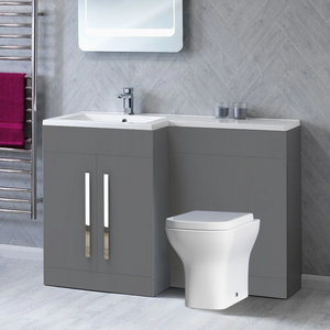 Tana 1100mm Bathroom Vanity Unit Set Basin Sink Toilet WC Right Hand Furniture Storage - Grey