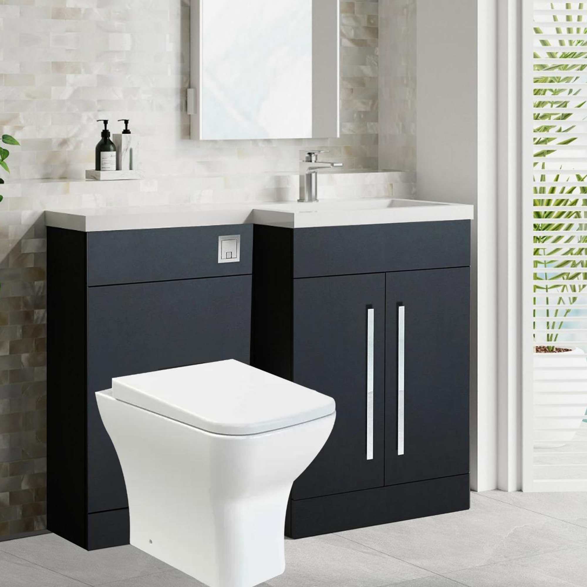 Tana 1100mm Bathroom Vanity Unit Set Basin Sink Toilet WC Right Hand Furniture Storage - Anthracite