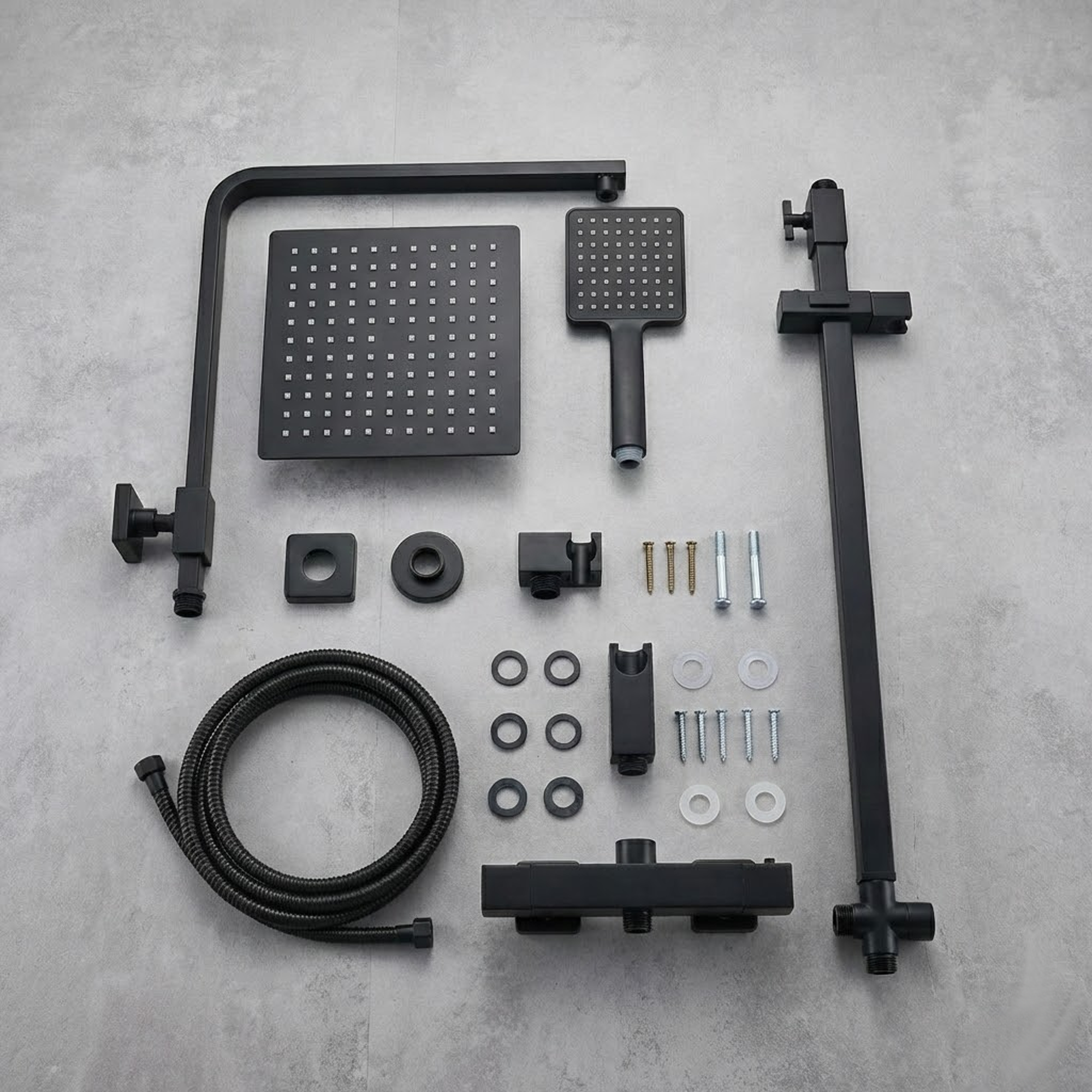 Modern Square Thermostatic Shower  with Filler – Matte Black