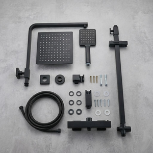 Modern Square Thermostatic Shower  with Filler – Matte Black