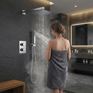 2-Way Square Concealed Thermostatic Mixer Shower Dual Dial, Twin Head – Chrome