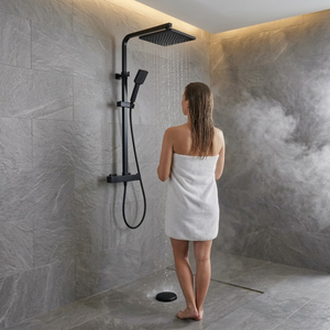 Bathroom Square Thermostatic Mixer Shower with Riser Rail, Shower Waste & Twin head - Back