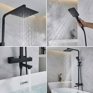 Modern Square Thermostatic Shower  with Filler – Matte Black