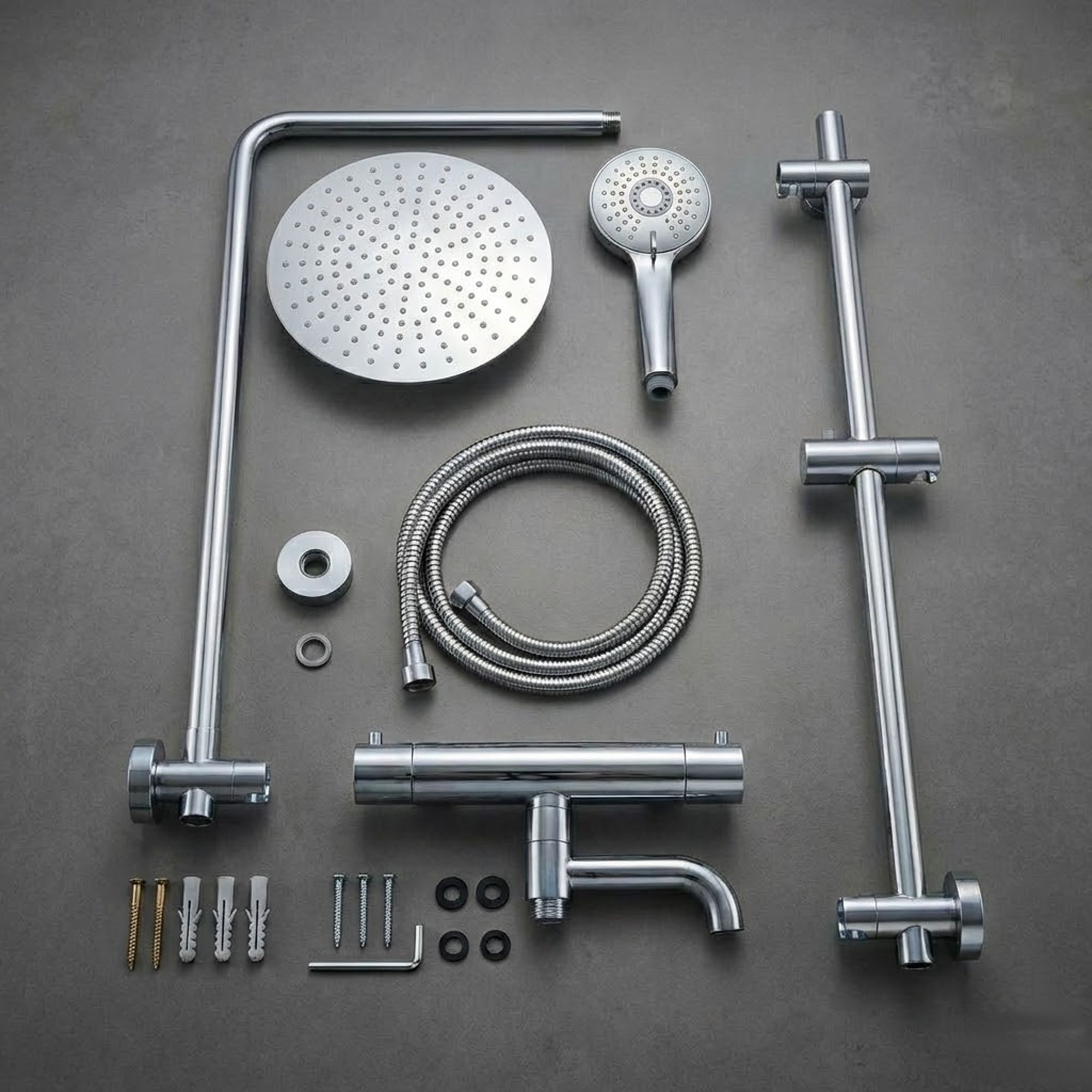 Modern Round Thermostatic Shower with Filler – Chrome