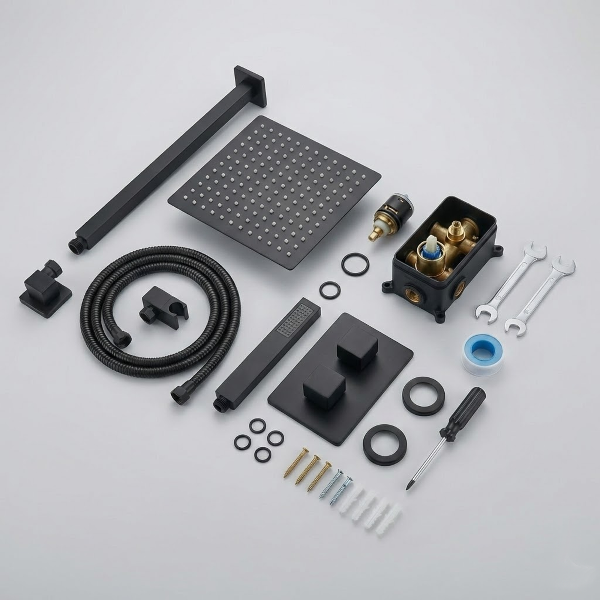 2-Way Square Concealed Thermostatic Mixer Shower Dual Dial, Twin Head – Black