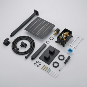 2-Way Square Concealed Thermostatic Mixer Shower Dual Dial, Twin Head – Black