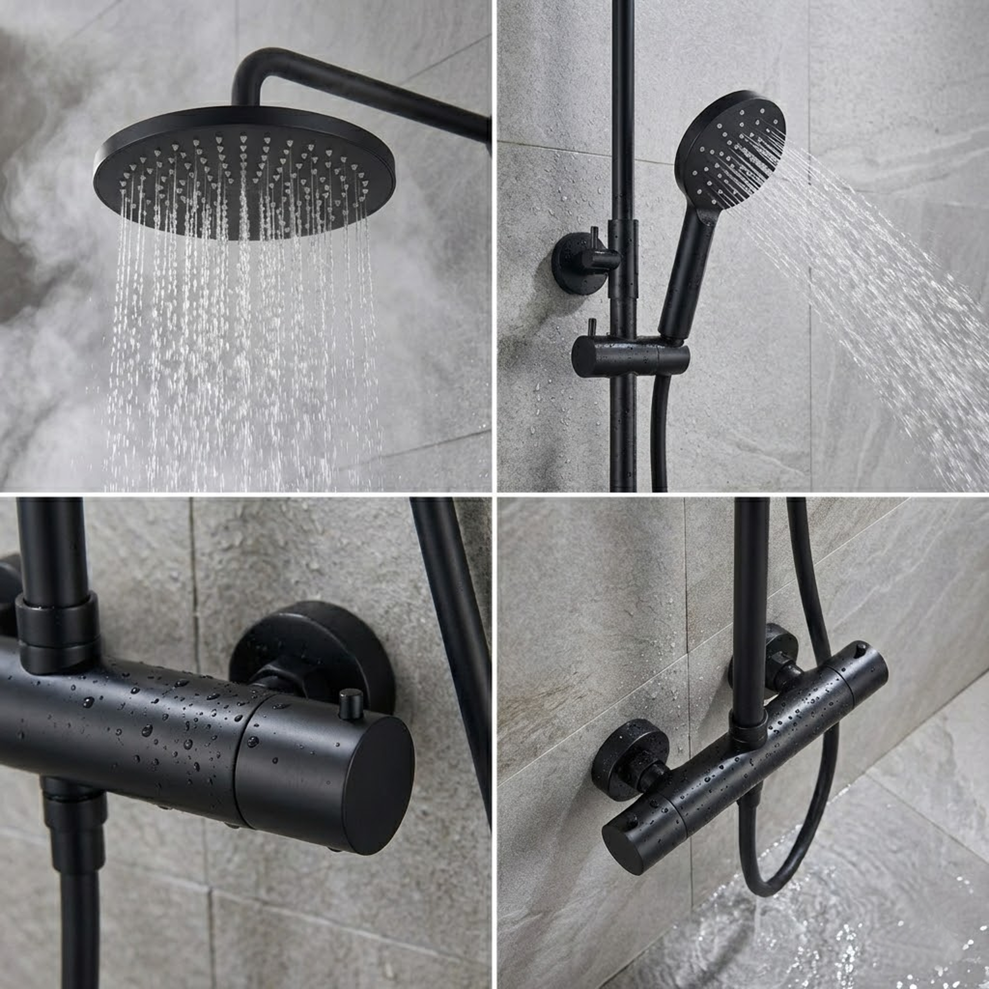 Bathroom Round Thermostatic Mixer Shower with Riser Rail, Shower Waste & Twin head - Chrome