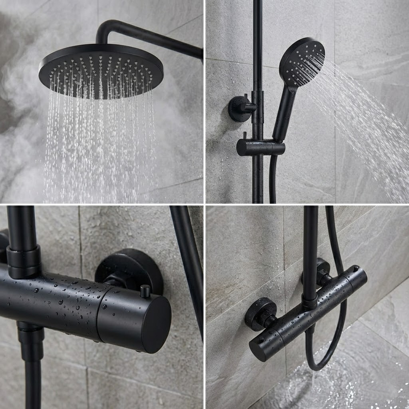 Bathroom Round Thermostatic Mixer Shower with Riser Rail, Shower Waste & Twin head - Chrome