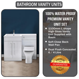 Tana 1100mm Bathroom Vanity Unit Set Basin Sink Toilet WC Right Hand Furniture Storage - White