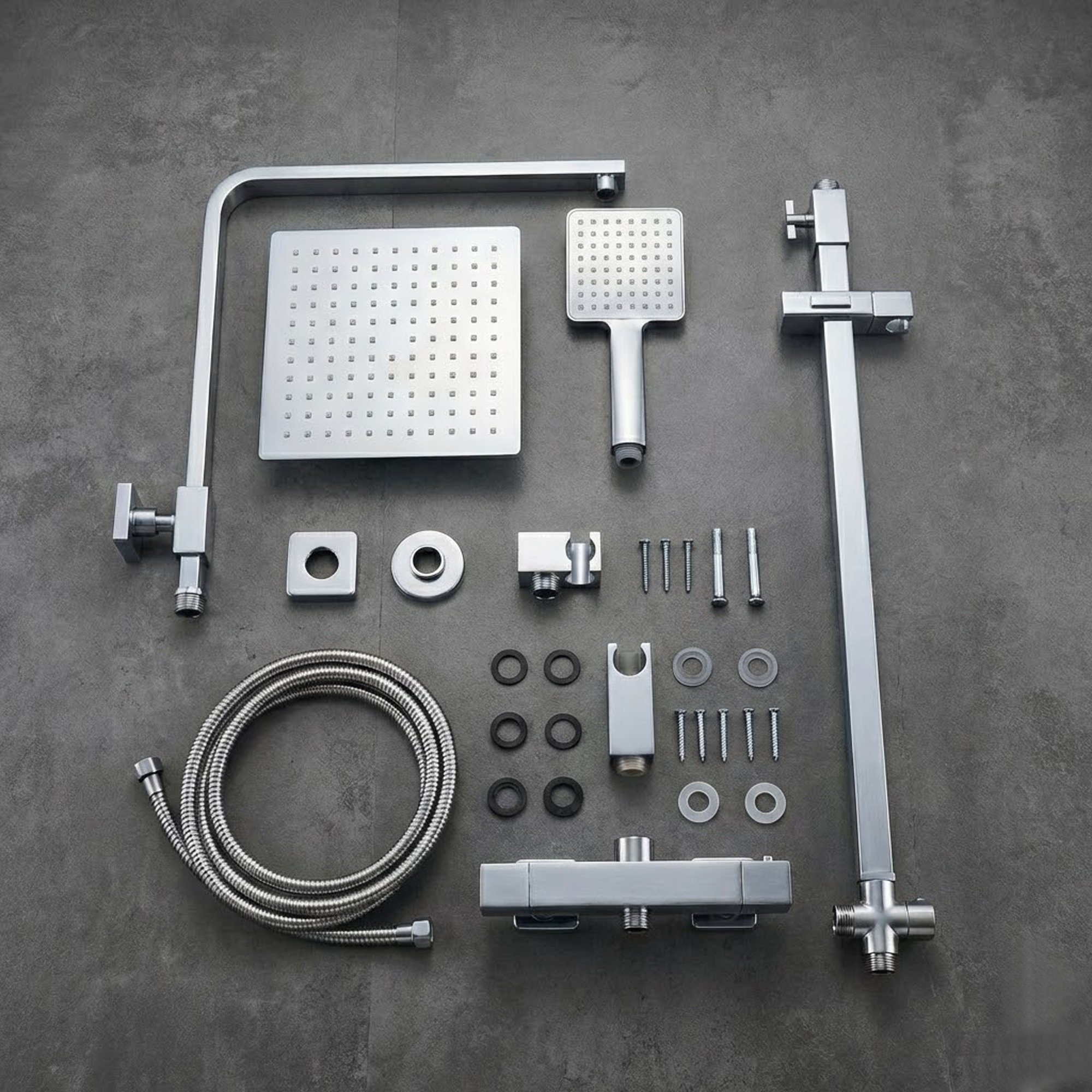 Modern Square Thermostatic Shower  with Filler – Chrome