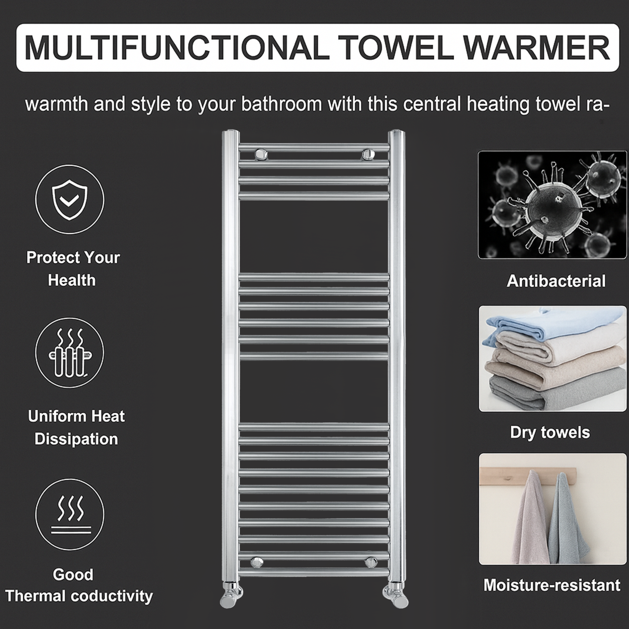 Chrome Heated Towel Rail 500x1200mm – Wall Mounted Ladder Radiator