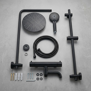 Modern Round Thermostatic Shower with Filler – Matt Black