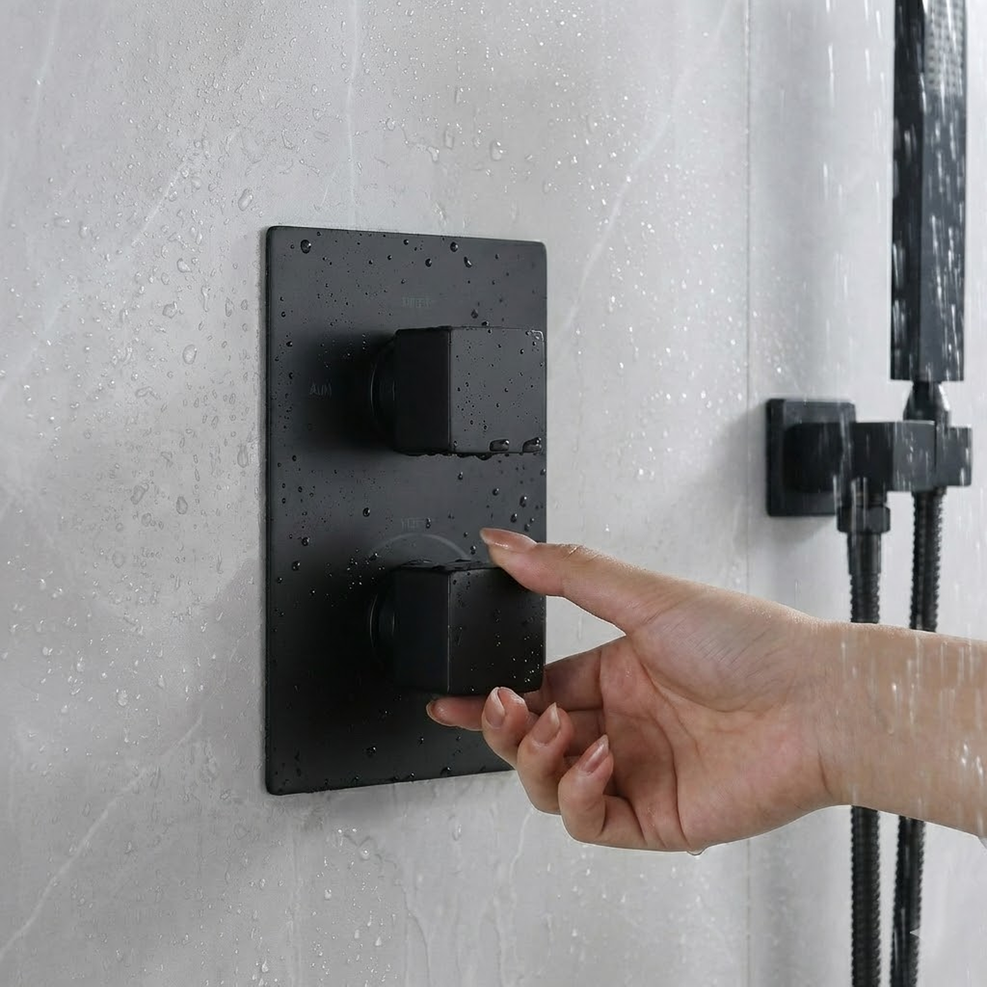 2-Way Square Concealed Thermostatic Mixer Shower Dual Dial, Twin Head – Black