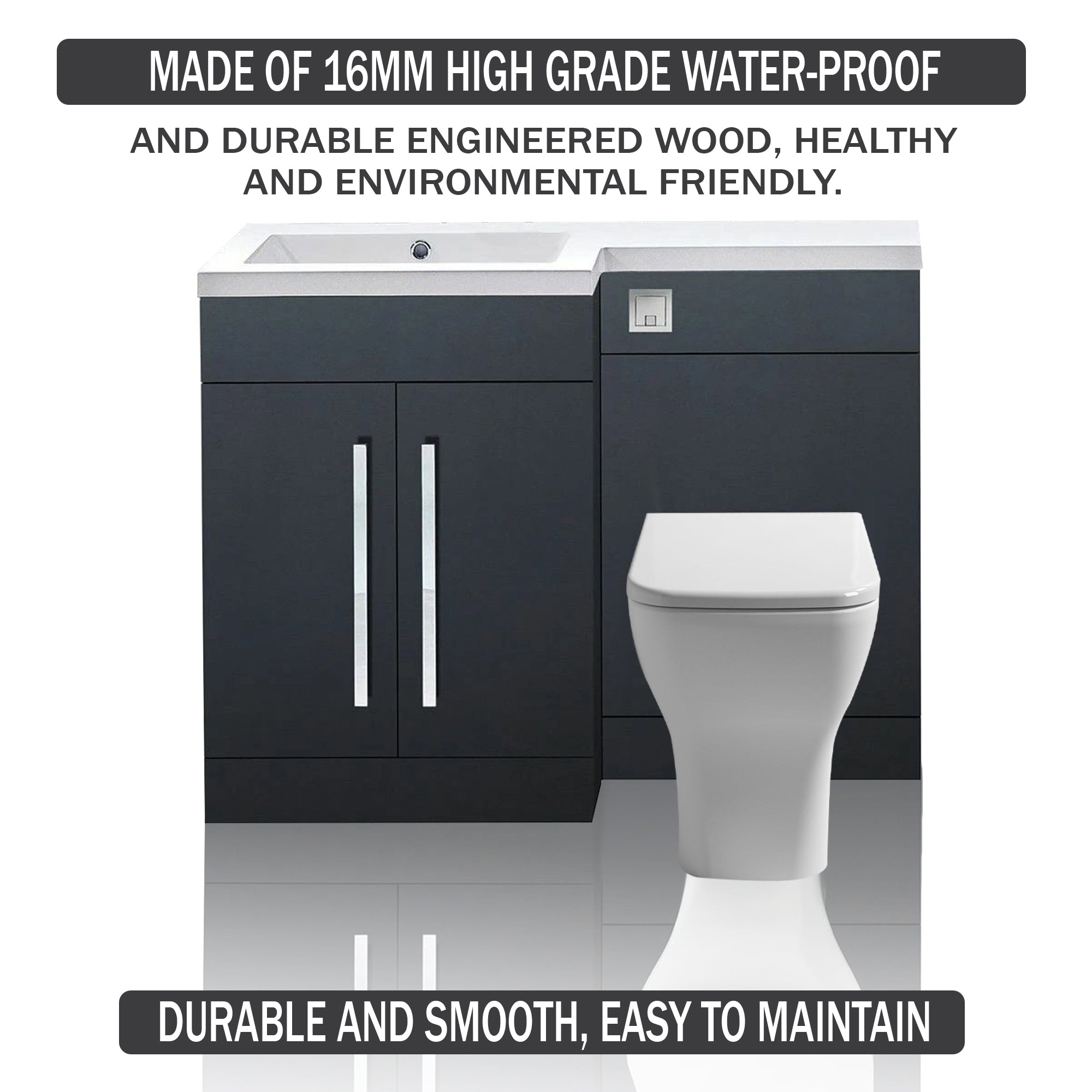 Tana 1100mm Bathroom Vanity Unit Set Basin Sink Toilet WC Right Hand Furniture Storage - Anthracite
