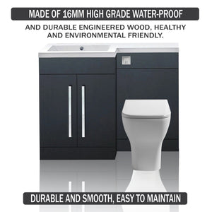 Tana 1100mm Bathroom Vanity Unit Set Basin Sink Toilet WC Right Hand Furniture Storage - Anthracite