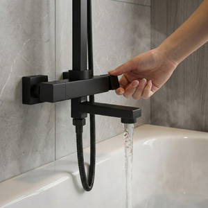 Modern Square Thermostatic Shower  with Filler – Matte Black