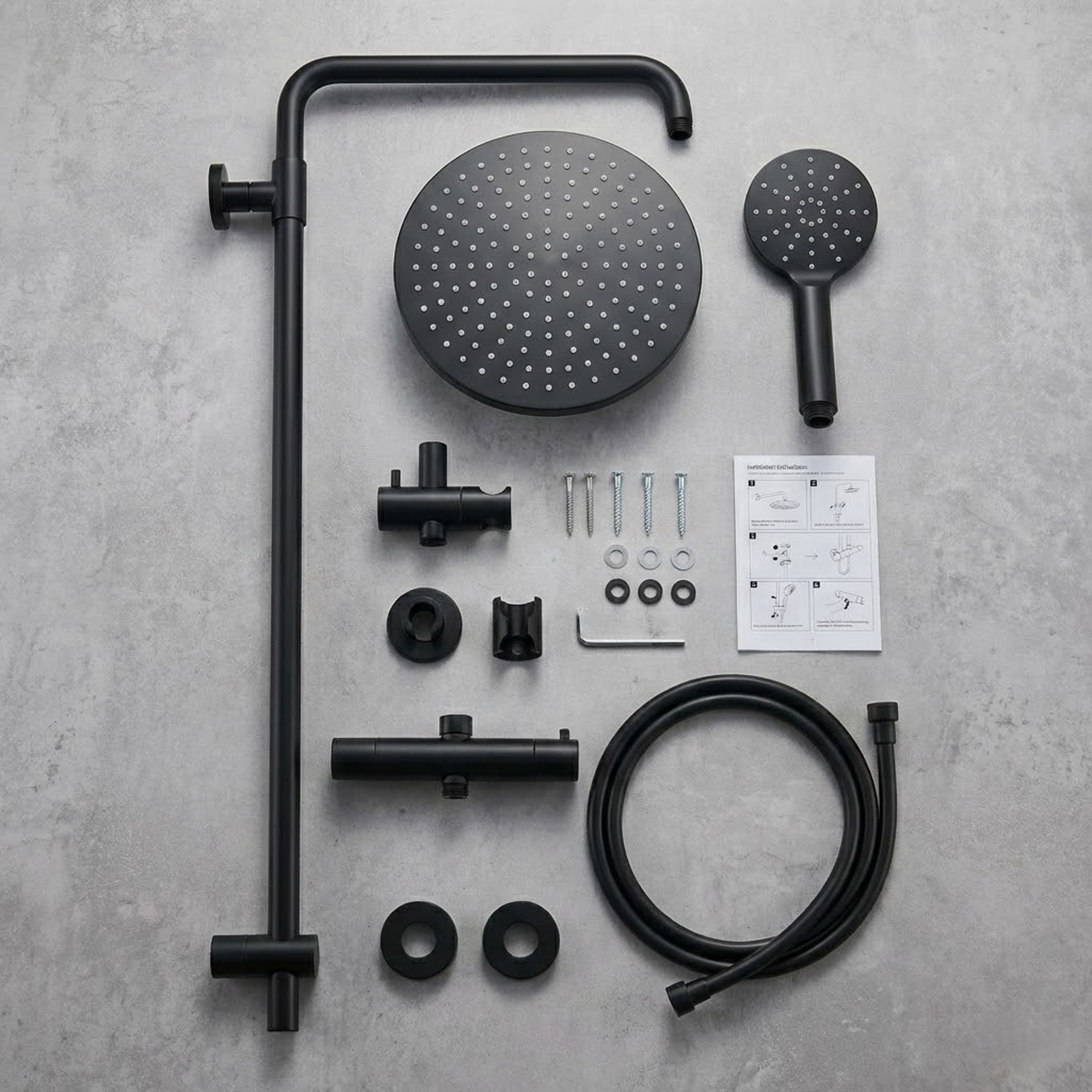 Bathroom Round Thermostatic Mixer Shower with Riser Rail, Shower Waste & Twin head - Chrome