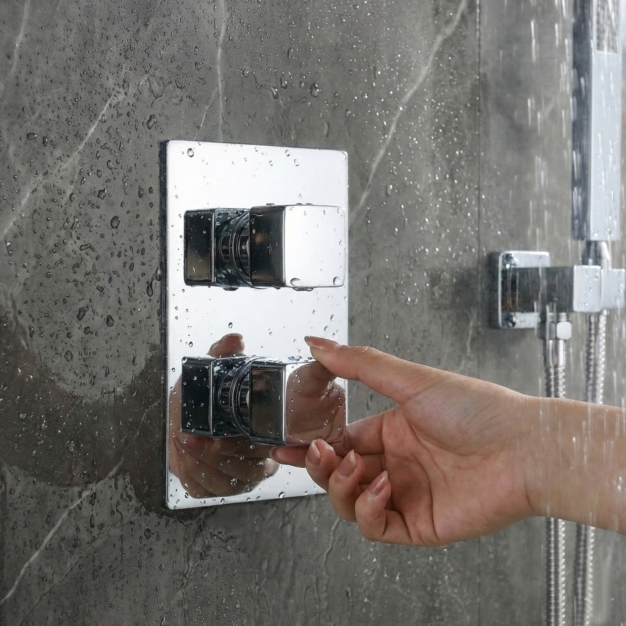 2-Way Square Concealed Thermostatic Mixer Shower Dual Dial, Twin Head – Chrome