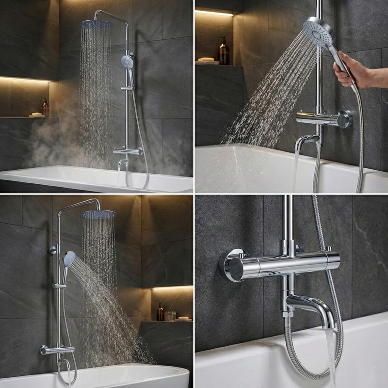Modern Round Thermostatic Shower with Filler – Chrome