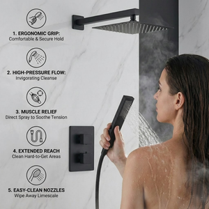 2-Way Square Concealed Thermostatic Mixer Shower Dual Dial, Twin Head – Black