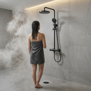 Bathroom Round Thermostatic Mixer Shower with Riser Rail, Shower Waste & Twin head - Chrome