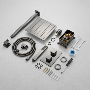 2-Way Square Concealed Thermostatic Mixer Shower Dual Dial, Twin Head – Gunmetal
