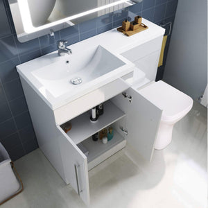 Tana 1100mm Bathroom Vanity Unit Set Basin Sink Toilet WC Right Hand Furniture Storage - White