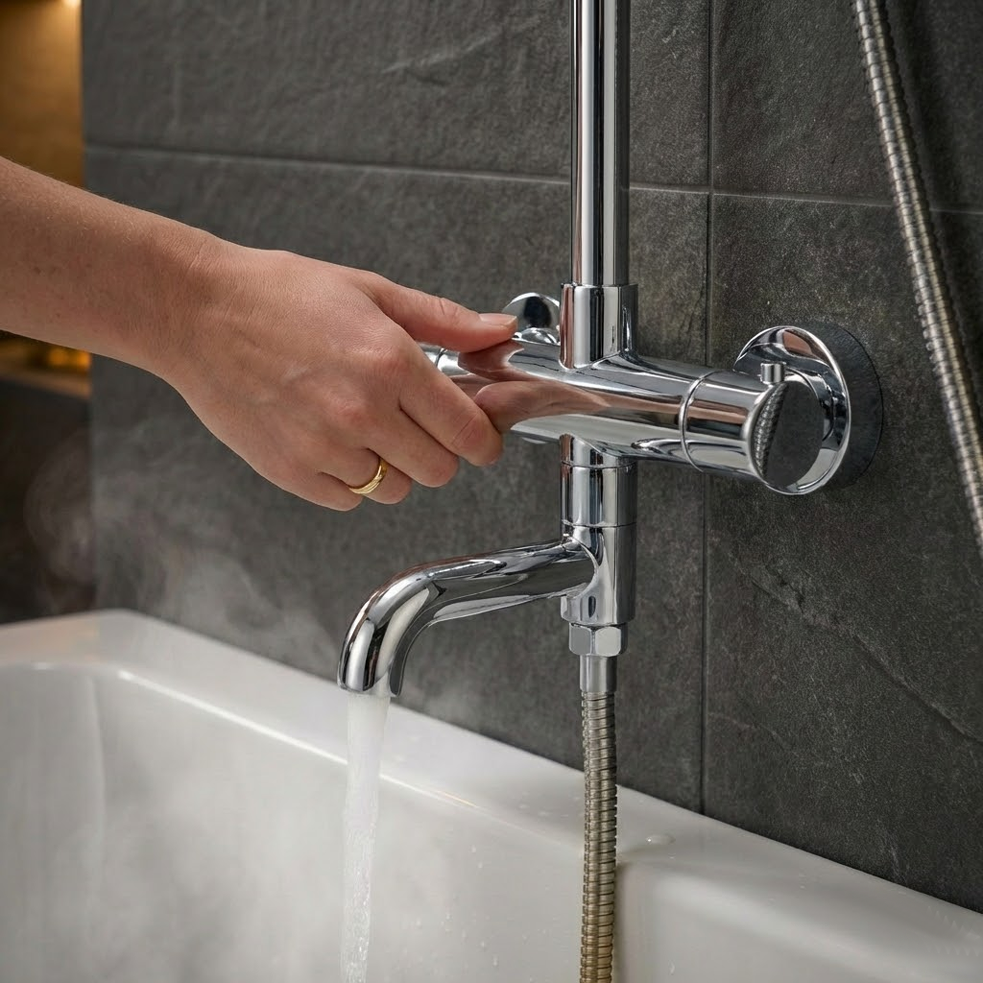 Modern Round Thermostatic Shower with Filler – Chrome