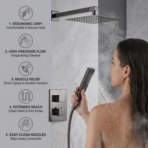 2-Way Square Concealed Thermostatic Mixer Shower Dual Dial, Twin Head – Gunmetal