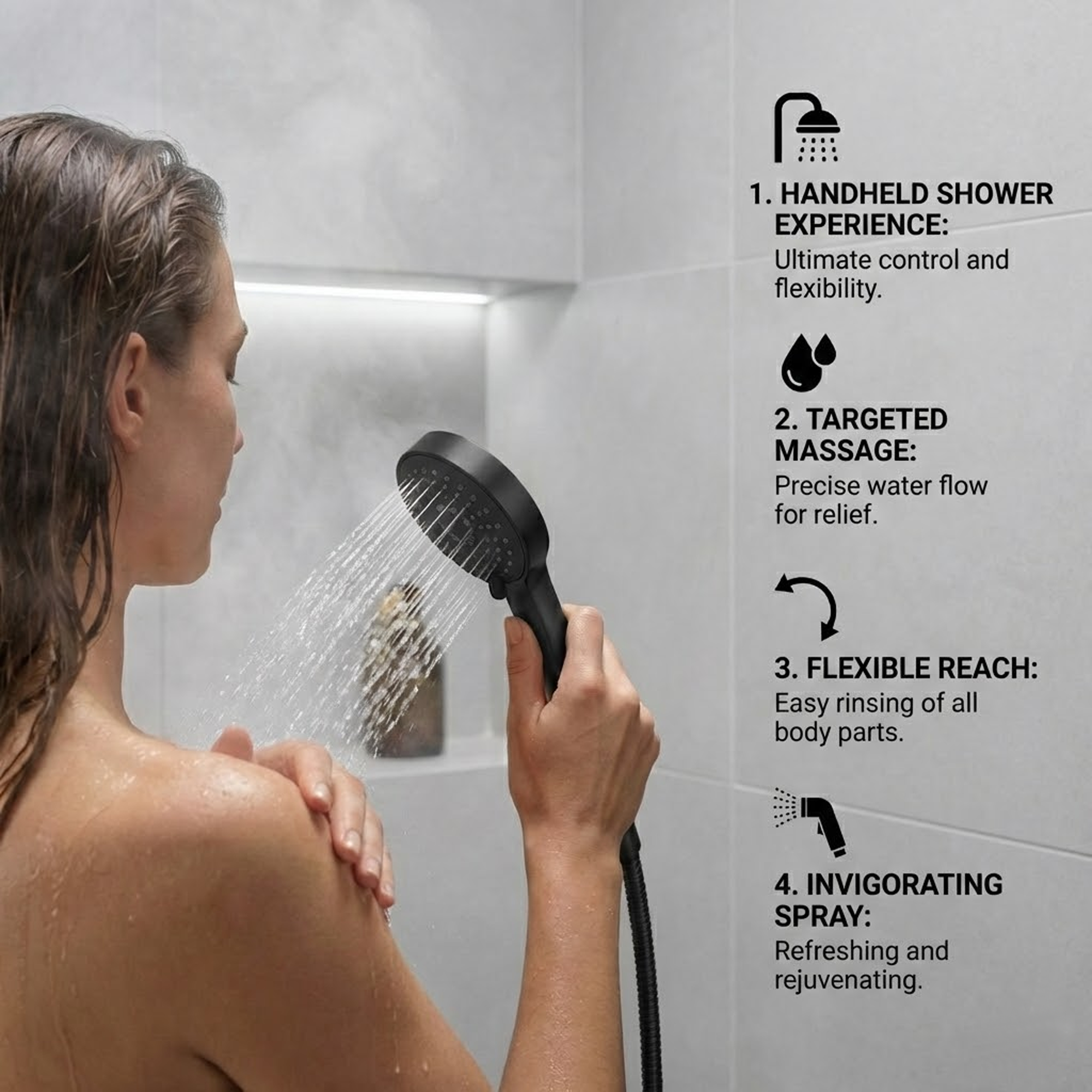 Modern Round Thermostatic Shower with Filler – Matt Black