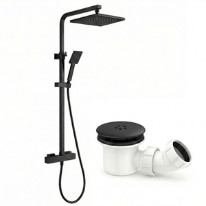 Bathroom Square Thermostatic Mixer Shower with Riser Rail, Shower Waste & Twin head - Back