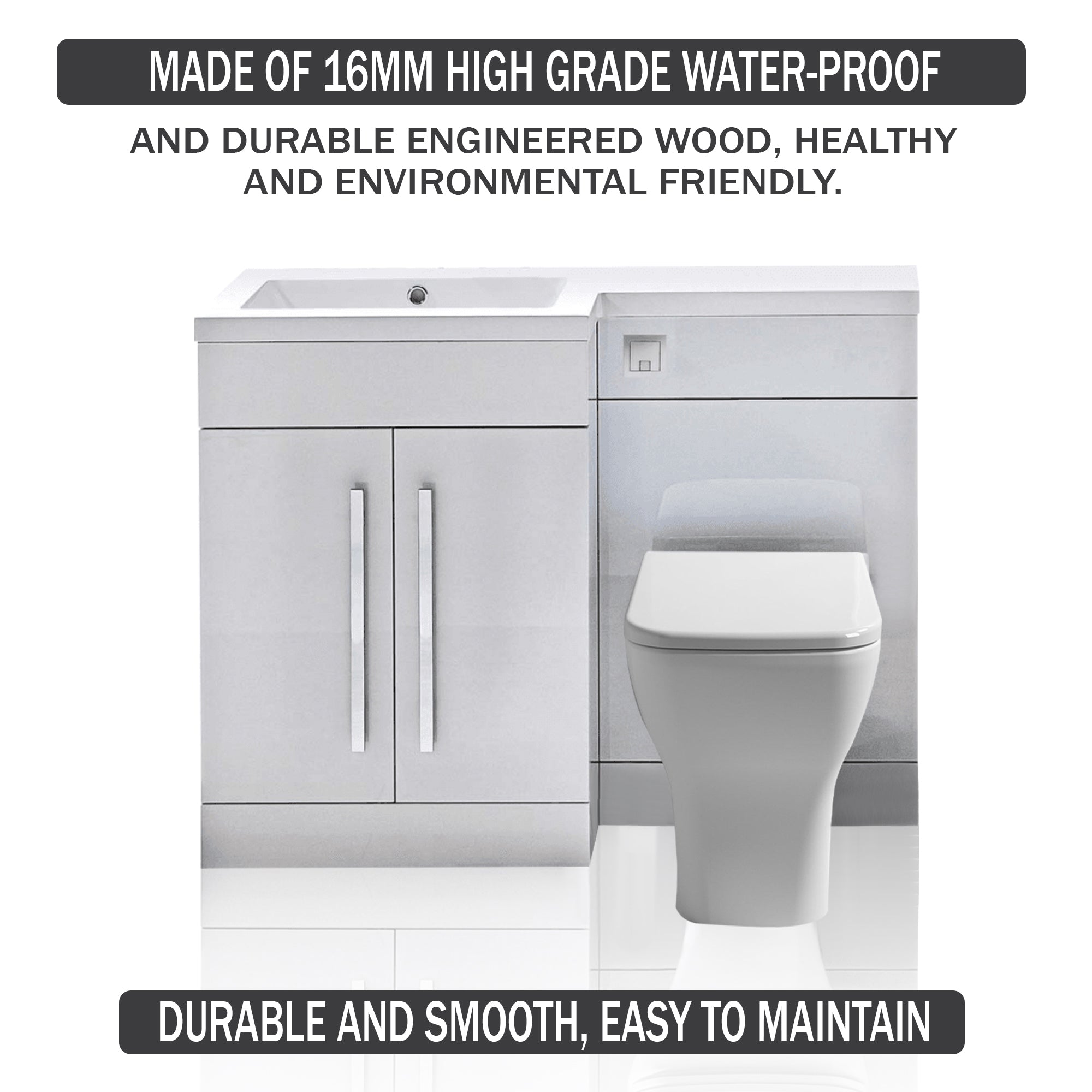 Tana 1100mm Bathroom Vanity Unit Set Basin Sink Toilet WC Right Hand Furniture Storage - White