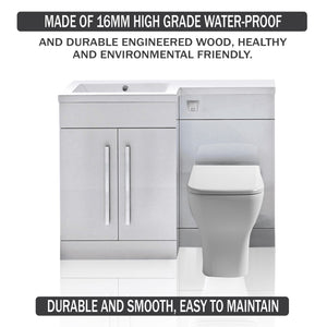 Tana 1100mm Bathroom Vanity Unit Set Basin Sink Toilet WC Right Hand Furniture Storage - White