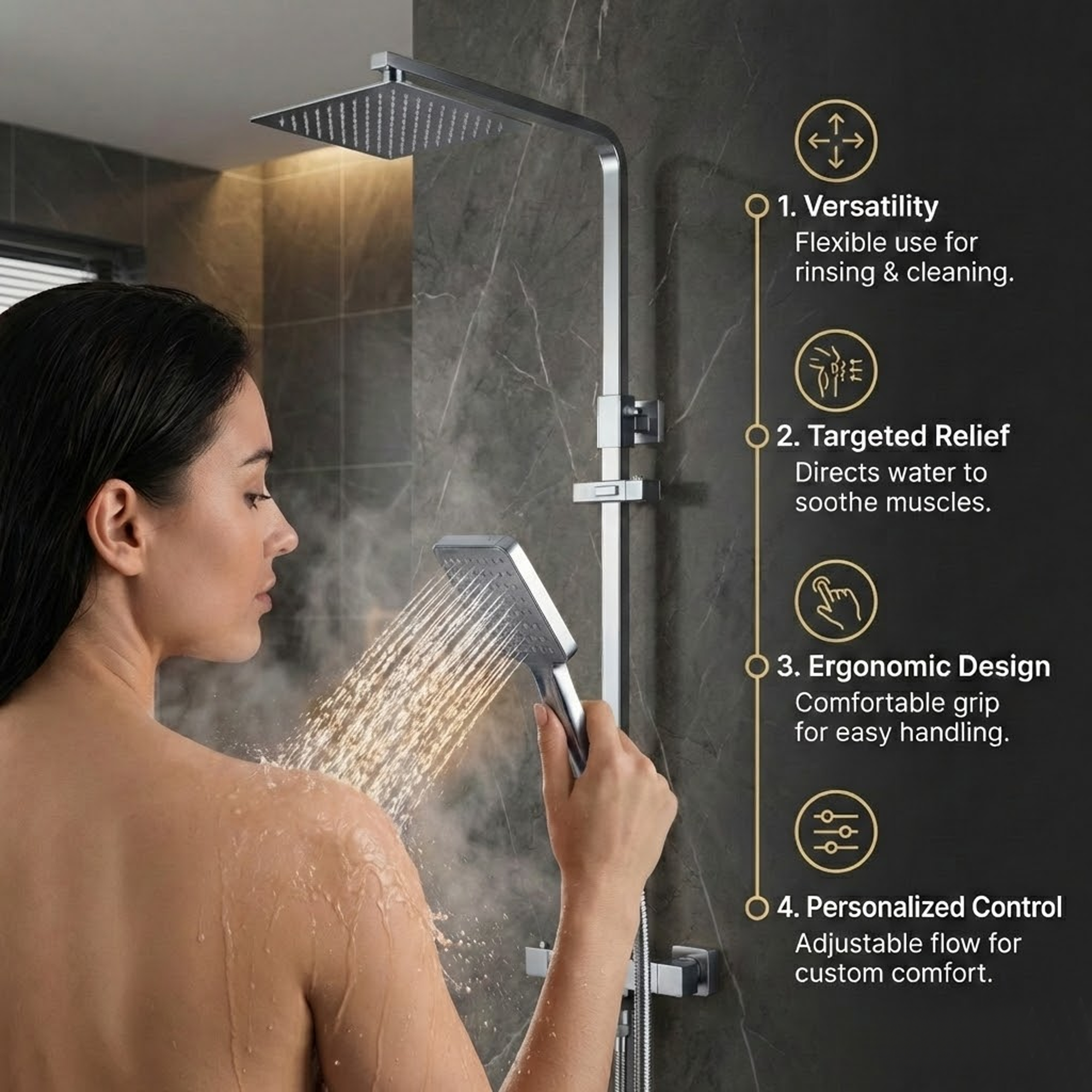 Modern Square Thermostatic Shower  with Filler – Chrome