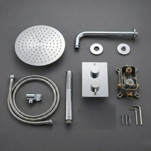 Round Concealed Thermostatic Shower Mixer 2 Dial Twin Head with Valve, Handset & Shower Waste – Chrome