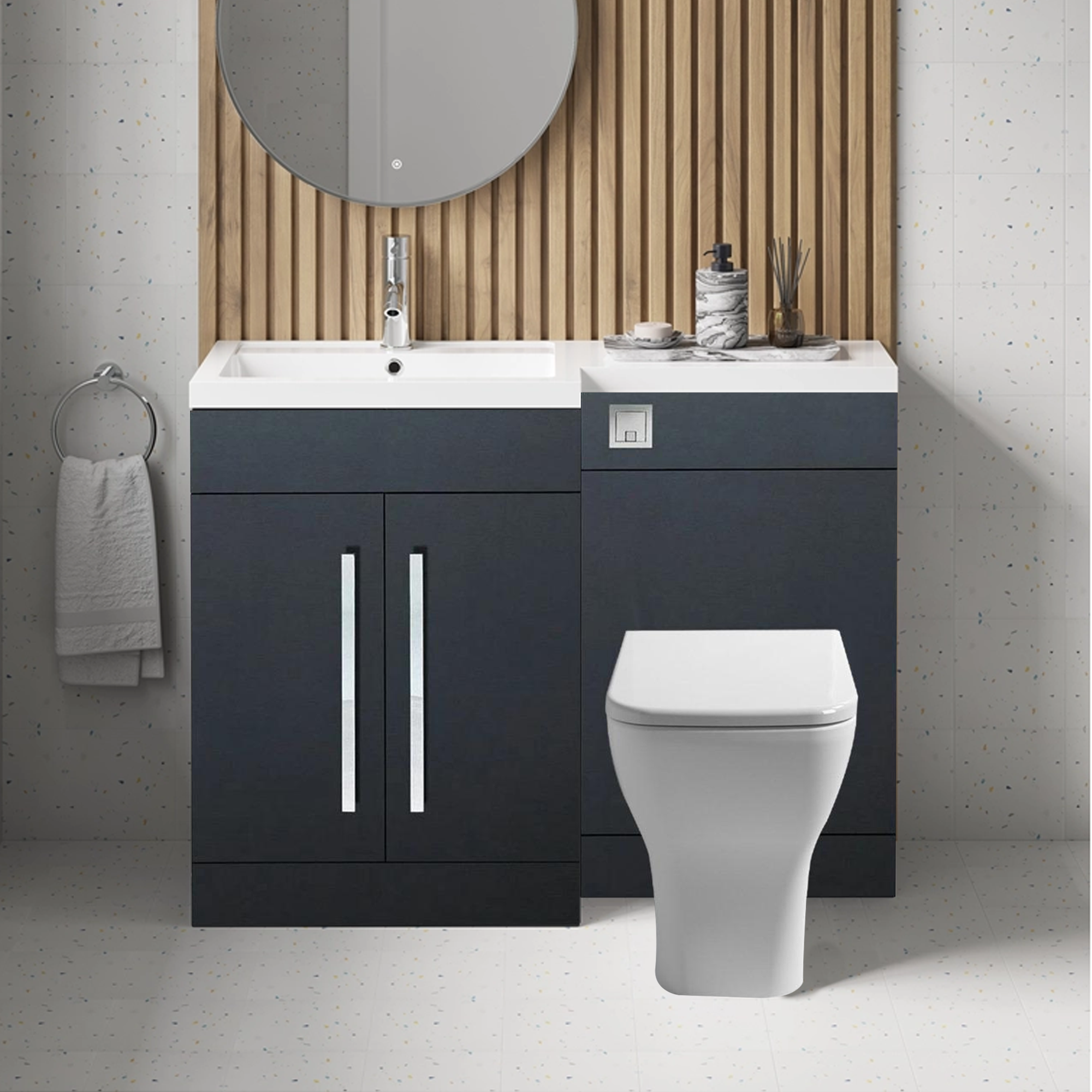 Tana 1100mm Bathroom Vanity Unit Set Basin Sink Toilet WC Right Hand Furniture Storage - Anthracite