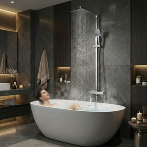 Modern Square Thermostatic Shower  with Filler – Chrome