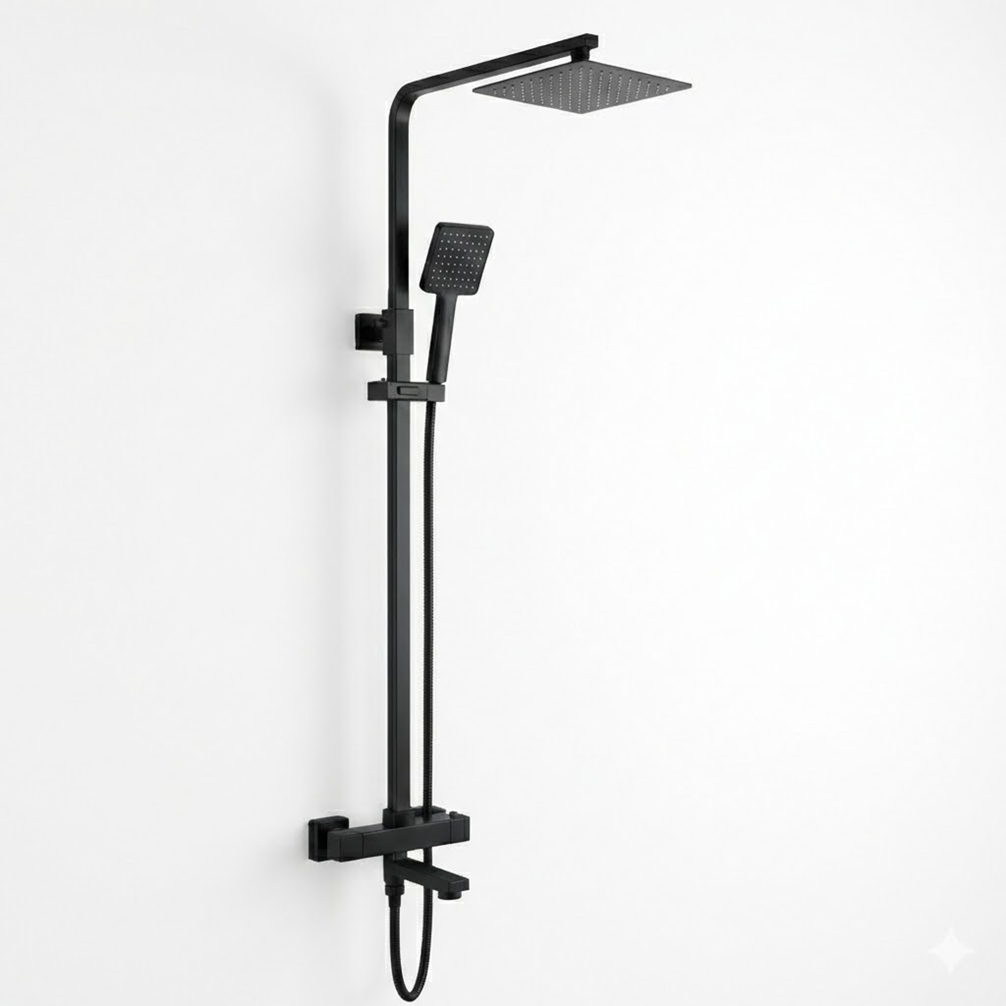 Modern Square Thermostatic Shower  with Filler – Matte Black