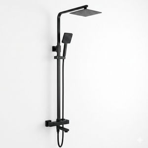 Modern Square Thermostatic Shower  with Filler – Matte Black