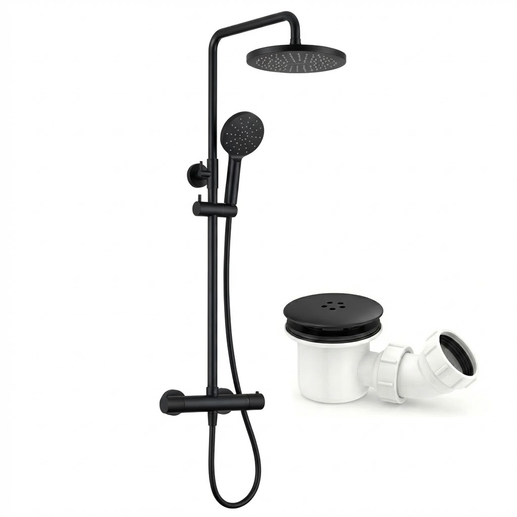 Bathroom Round Thermostatic Mixer Shower with Riser Rail, Shower Waste & Twin head - Chrome
