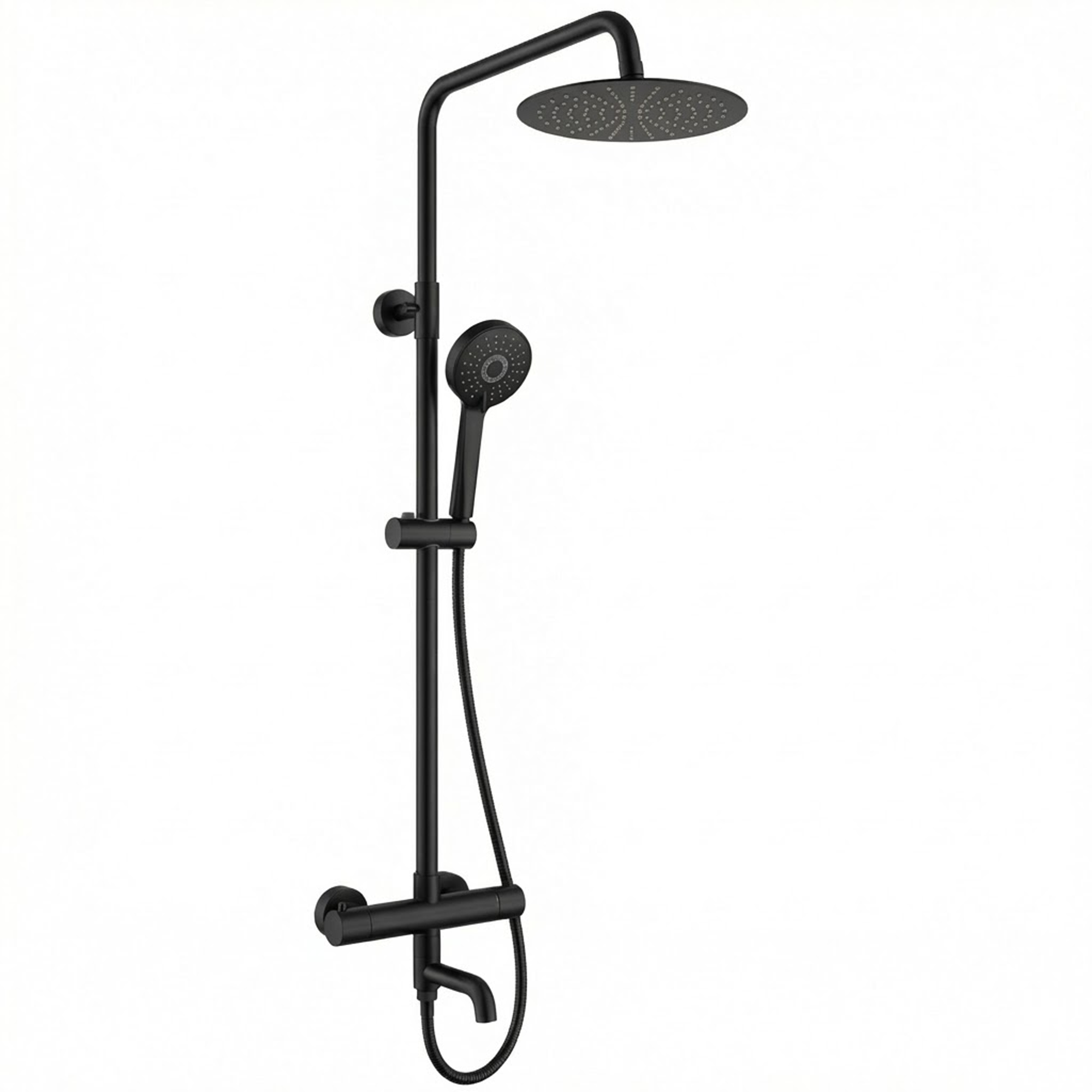 Modern Round Thermostatic Shower with Filler – Matt Black