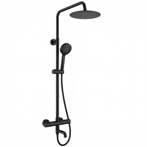 Modern Round Thermostatic Shower with Filler – Matt Black