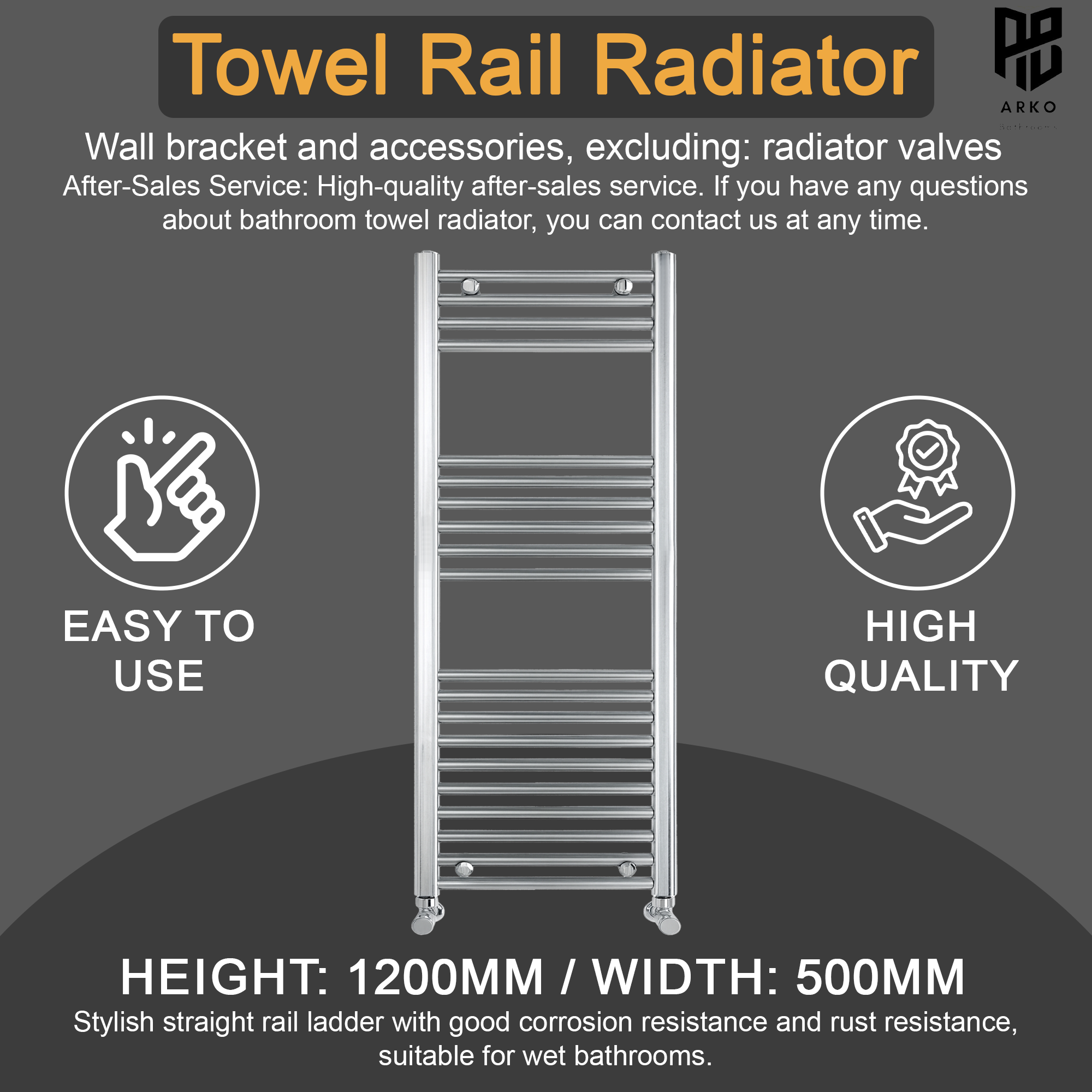 Chrome Heated Towel Rail 500x1200mm – Wall Mounted Ladder Radiator