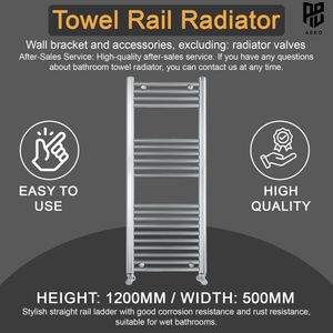 Chrome Heated Towel Rail 500x1200mm – Wall Mounted Ladder Radiator