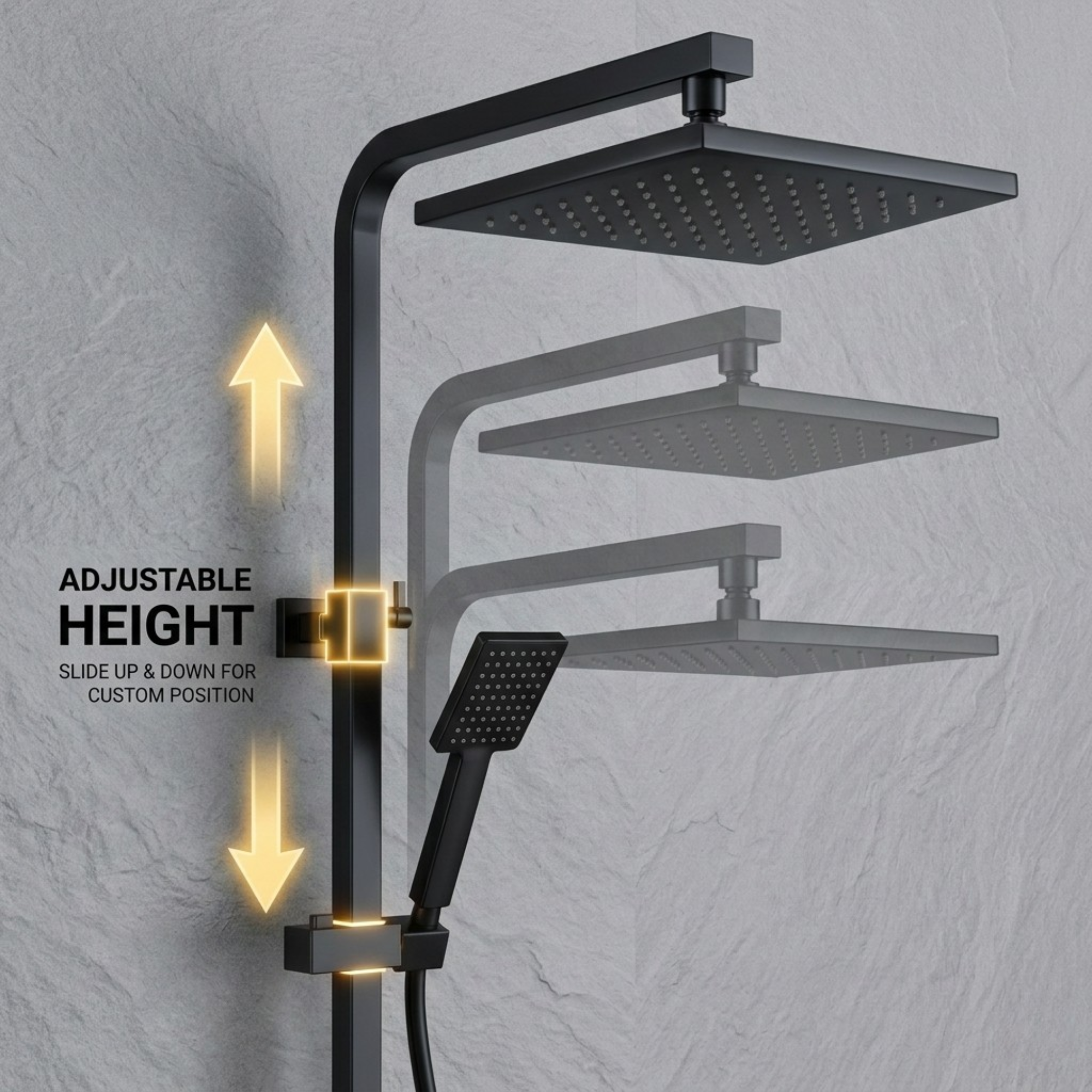 Bathroom Square Thermostatic Mixer Shower with Riser Rail, Shower Waste & Twin head - Back