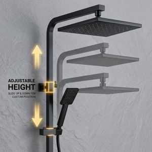 Bathroom Square Thermostatic Mixer Shower with Riser Rail, Shower Waste & Twin head - Back