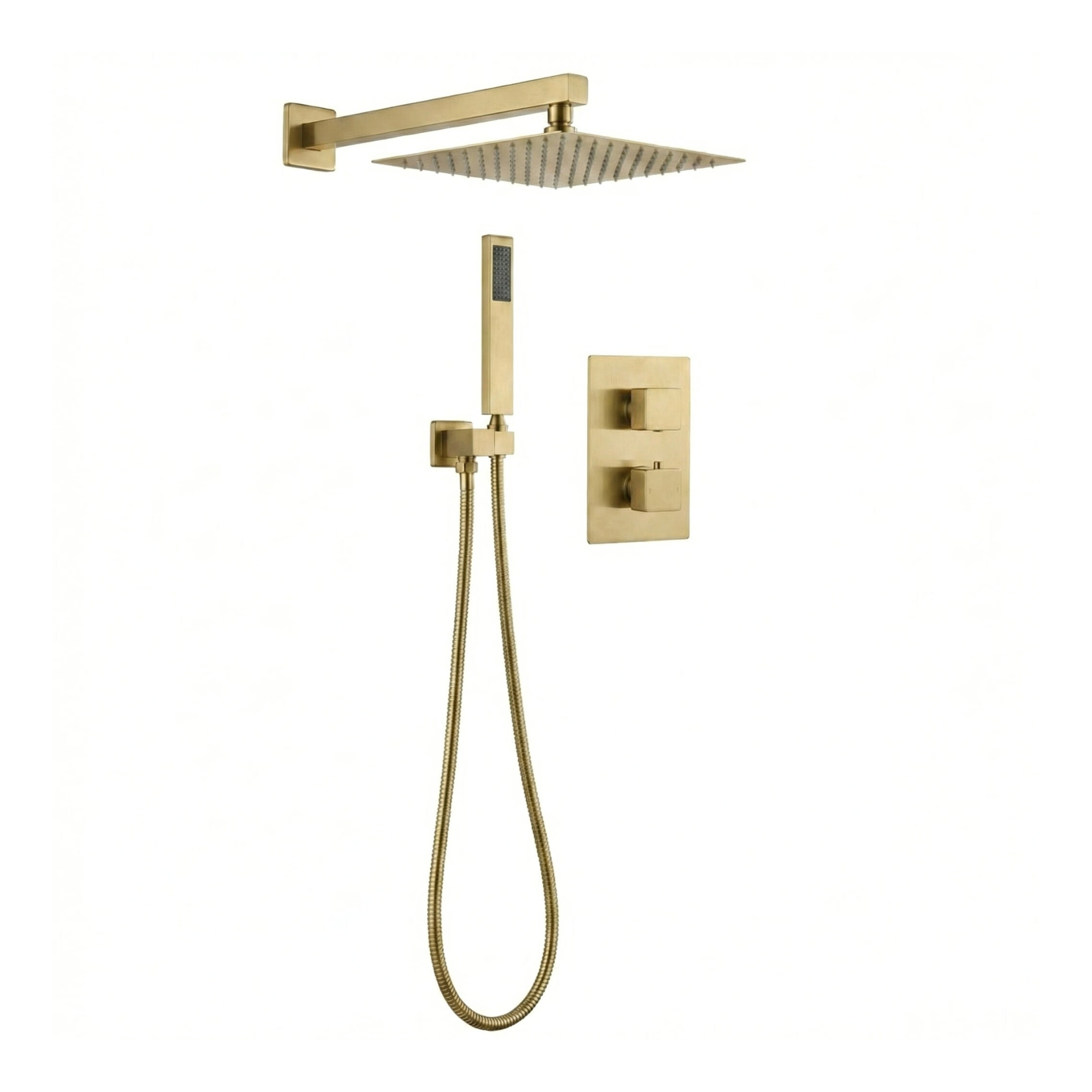 2-Way Square Concealed Thermostatic Mixer Shower Dual Dial, Twin Head – Brass