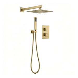 2-Way Square Concealed Thermostatic Mixer Shower Dual Dial, Twin Head – Brass