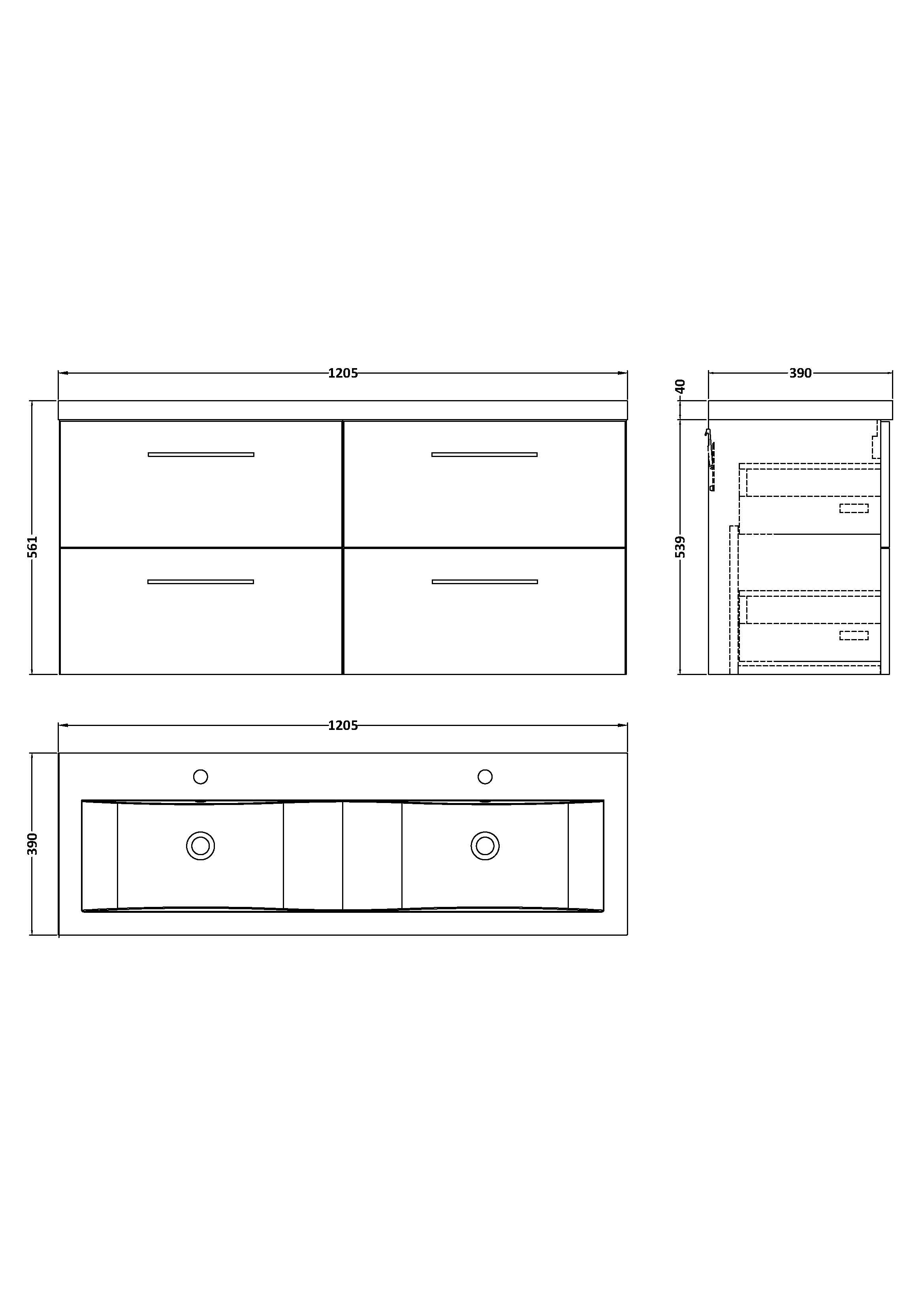 1200mm Wall Hung 4-Drawer Vanity